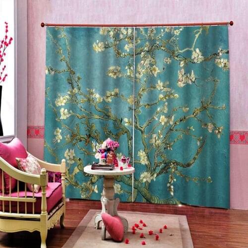 High quality custom 3d curtain fabric Photo 3D Curtains for Living Room Window green curtains flower and birds curtain