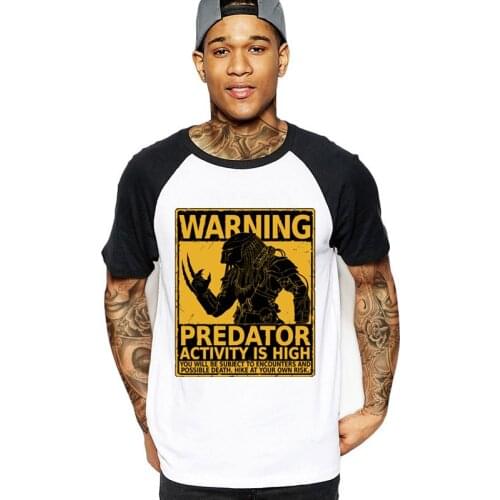 Funny T-Shirts Men O-neck Cotton Short Sleeve Alien Warning Predator T Shirts Halloween Gift Summer male fashion Clothing tshirt