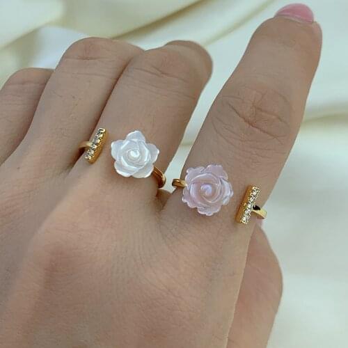 Womens Rings Fashion Jewelry Adjustable Shell Rose Flower Open Rings For Women Gift