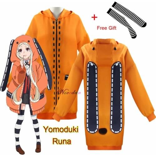 Rune Yomozuki Runa Cosplay Costume Anime Kakegurui Compulsive Gambler Women Orange Hoodie Zip Jacket Coat