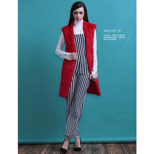 Real natural genuine full pelt rabbit fur vest womens long fashion whole skin fur jacket coat ladies outwear