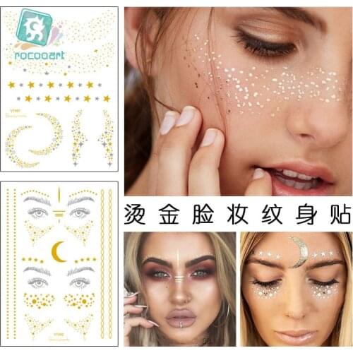 2019 New Gold Face Temporary Tattoo Waterproof Blocked Freckles Makeup Stickers Eye Decal Wholesale Fake Tattoo Sticker