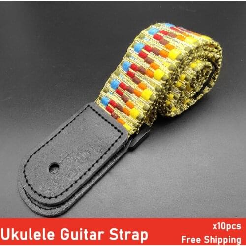 10pcs Ukulele 4String Mini Guitar Strap Colorful Rainbow Adjustable Guitarra Straps Belt with PU Leather Ends Guitar Accessoris
