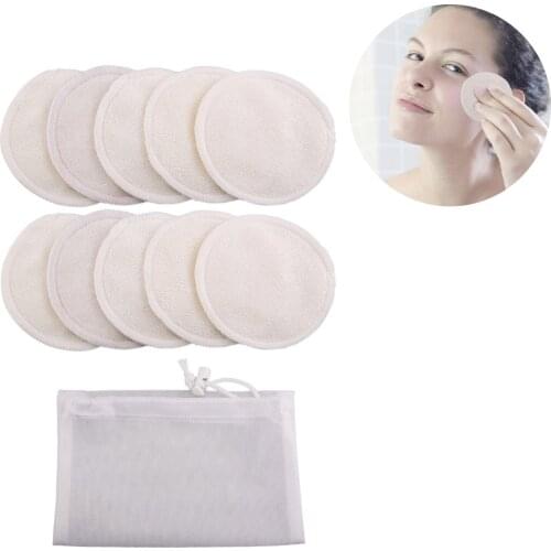 10 pcs/set Reusable Washable Round Bamboo Makeup Remover Pads with Drawstring Storage Bag 8cm 3.15 Inch Washable Cleaning Pads