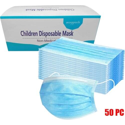 50pc Children Face Masks Blue Disposable Masks For Kids Girls Boys With Box 3-layers Maske Halloween Cosplay Mascsrillas