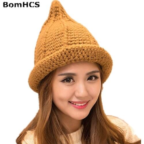 BomHCS New Cute Women Winter Warm 100% Handmade Beanie Hat Pointy Hat Peaked Cap Fisherman Caps Bucket Hat Fashion