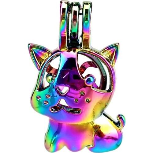 C910 5pcs/lot Rainbow Color Dog Cartoon Bead Pearl Cage Locket Pendant Pearl Locket Fairytale Party