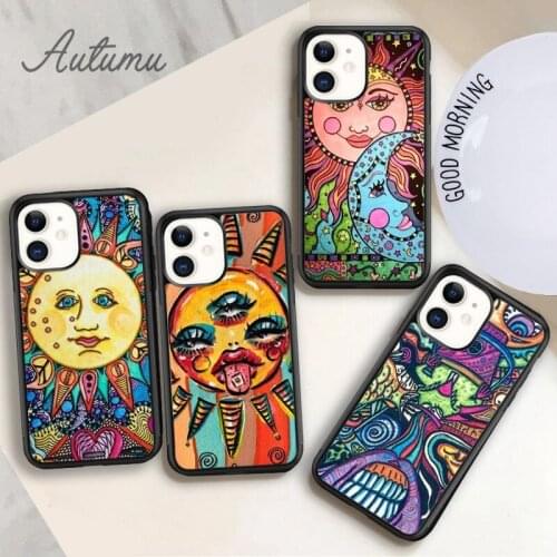 Indie Hippie Art Black Phone Case for iPhone 11 12 Pro Max mini X XR XS SE 2020 5 6S 7 8 Plus Samsung Galaxy S8 S9 S10 Cover