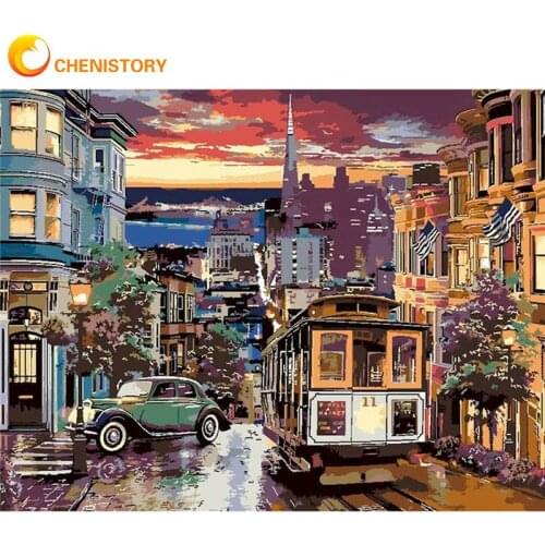 CHENISTORY Frame Diy Oil Painting By Numbers Kits Picture By Numbers For Diy Gift City Bus Landscape Paints By Numbers For Home