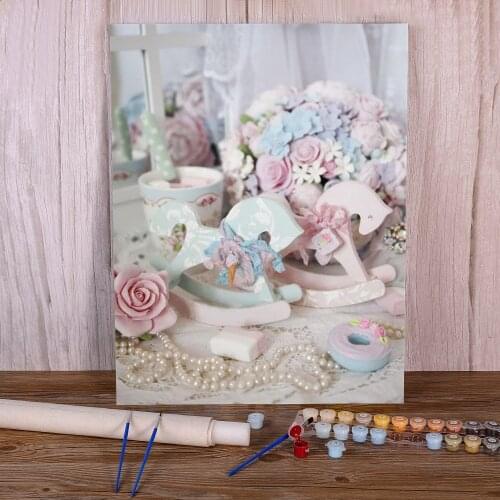 Flowers Pink Coloring By Numbers Painting Set Acrylic Paints 40*50 Boards By Numbers Decoration For Adults Wholesale Art