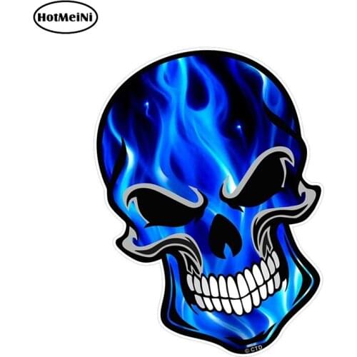 HotMeiNi 12cm X 8.3cm GOTHIC BIKER SKULL with Electric Blue Flames Fire Motif External Vinyl Decal Car Stickers Car Styling