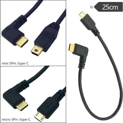USB Type-C to Mini & Micro USB Cable, Right Angled USB 3.1 Type C Male to Mini & Micro USB Male Converter Cable Cord