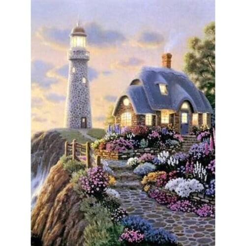 5D DIY Landscape Painting Diamond Painting Square/Round Diamond Beautiful House Picture Cross Stitch Decoration Artwork WG2945