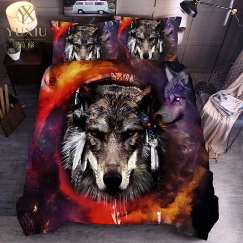 YuXiu Classic Duvet Cover Sets 3D Animal Wolf Black Bed Linen Linens Full Queen King Single Twin Quilt Covers Bedding Set 3Pcs