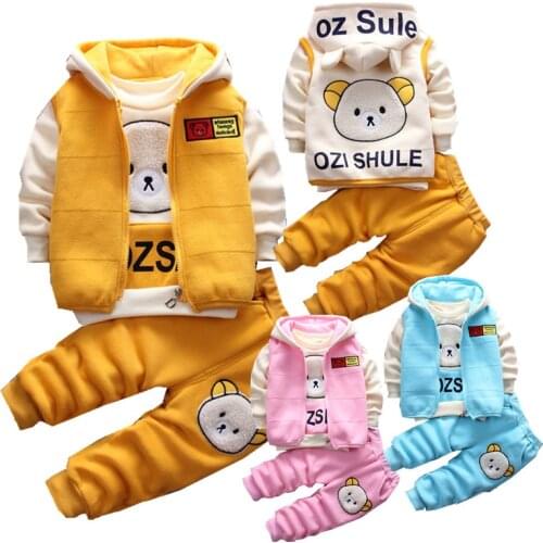 2020 Winter Baby Girls Clothes Set Plus velvet For Boys Clothes Hoodies Jacket+ T-shirt + Pants 3pcs Warm Children Clothing