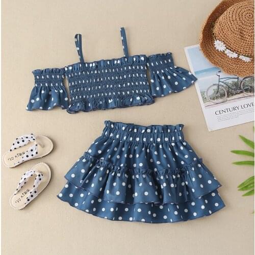 Girls' suits, childrens clothes, childrens summer polka dot skirts, two-piece suits, girls fashion suit