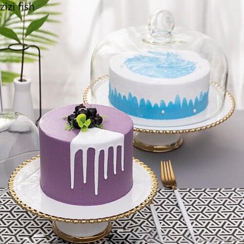 Creative White Round Cake Plate Glass Cover Tall Fruit Dessert Plate Bread Pastry Display Stand Birthday Cake Decoration Tools