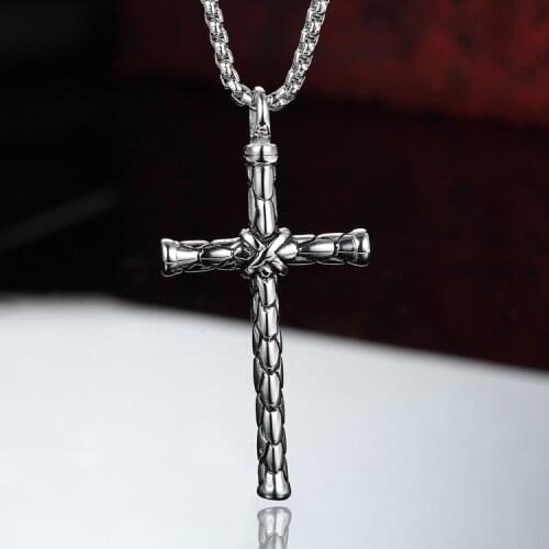 Cross Necklace & Pendant for Men Snake Scales Design Stainless Steel Fashion Jewelry