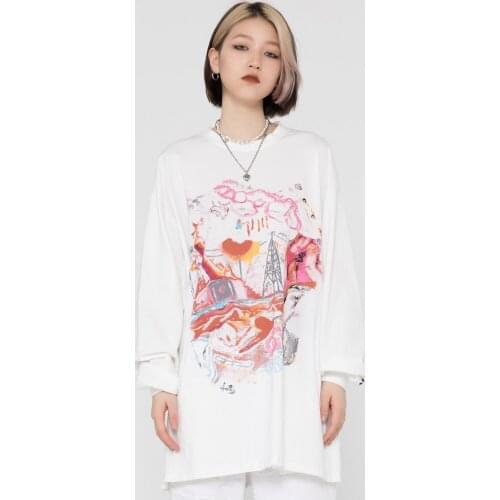 Autumn Vintage Men Tee Shirt Long Sleeve Harajuku Funny Graffiti Oversized Cotton Shirt Pullover Sweatshirt Mens Hip Hop Shirt