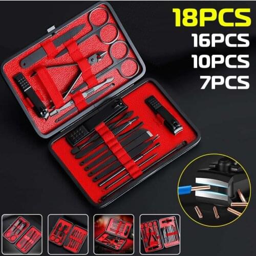 7/10/16/18 Pcs Manicure Cutters Set Thick Nail Clippers Pedicure Stainless Steel Nail File Trimmer Household Manicure Tool