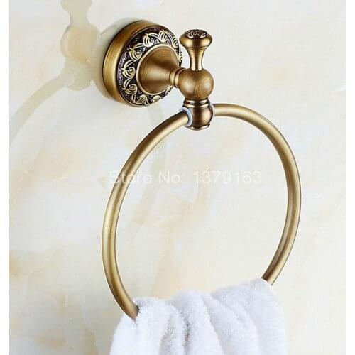 NEW Bathroom Accessory Wall Mounted Antique Bronze Brass Carved Pattern Towel Ring Towel Rack Holder aba489