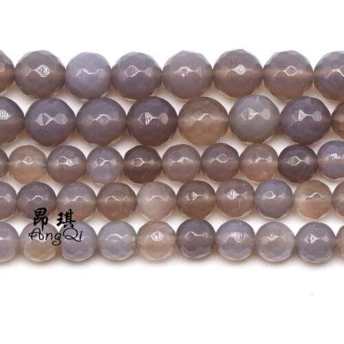 Faceted Natural Stone Gray Agates Round Loose Beads 4-12mm Pick Size Spacer Beads For Jewelry Making DIY Bracelets Necklace 15