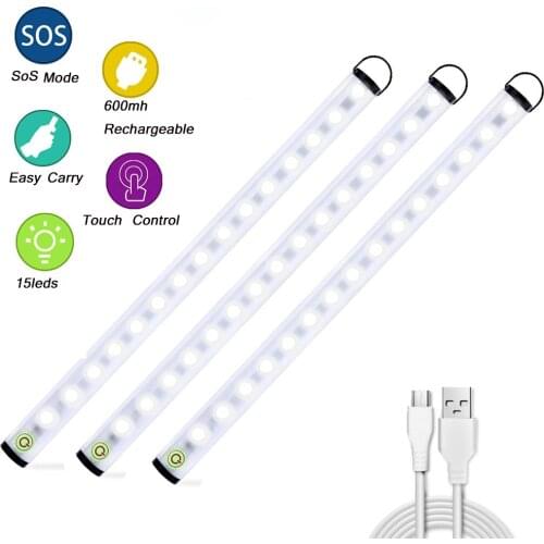 30CM 15 LED Under Cabinet Light Dimmable Touch Control USB Rechargeable LED Bar Lamp Closet Cabinet Corridor Wardrobe Wall Lamp