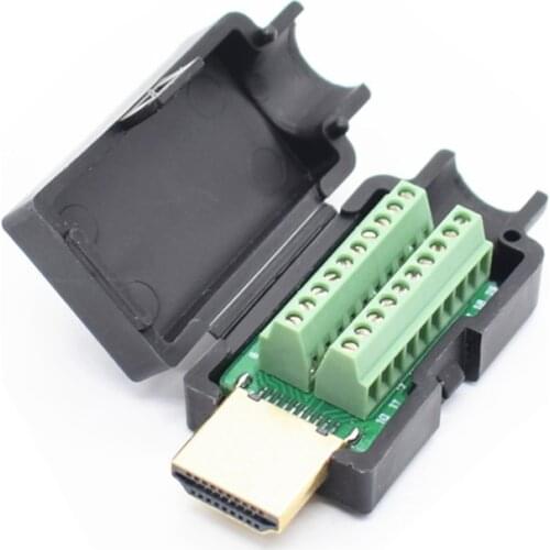 HDMI Male 19P Plug Breakout Terminals Solderless Connector With Black Cover