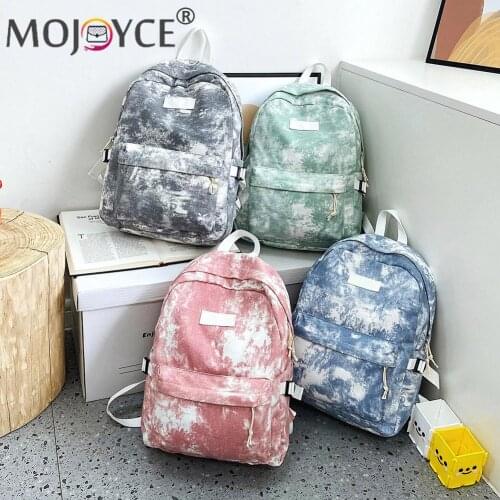 Women Fashion Tie Dye Printing Shouder Backpack Preppy Style Students Large Capacity School Bag Portable Canvas Zipper Rucksack