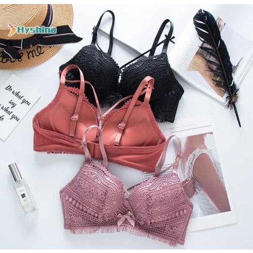 Girls' Sexy Lace Underwear Womens Thickened Cross Belt Bra Without Steel Ring