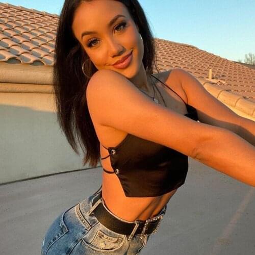 Sexy Womens Crop Tops Halter Backless Cross Bow Knot Tied Satin Solid Color Sleevelss Vest Party Clubwear Crop Top Hip Hop Camis