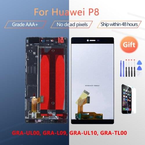 For HUAWEI P8 GRA UL00 UL10 L09 LCD screen assembly with front case touch glass, original black White Golden