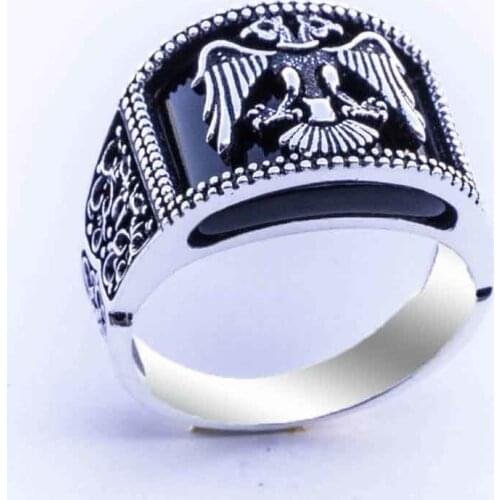 Black Onyx Stone Seljuk Eagle Silver Ring