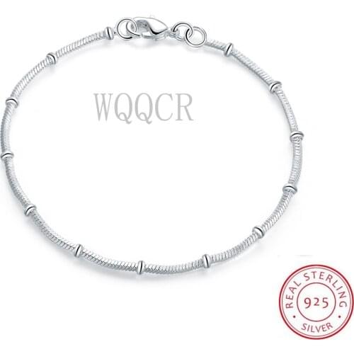 Silver Bracelet Chain Noble Female Minimalism Snake Chain Bead Bracelet Ladies 925 Sterling Silver Jewelry Gift