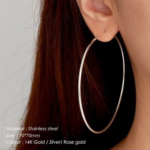 Laramoi 70mm Large Size Hoop Earrings Stainless Steel Circle Drop Earrings Classic Birthday Anniversary Fashion Jewelry Gifts