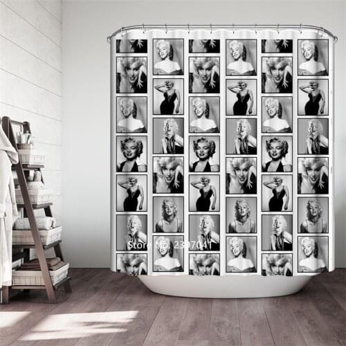 Nordic Wind Small Fresh Flowers Sexy Goddess Black and White Shower Curtain Bathroom Waterproof and Mildewproof Hook Washable