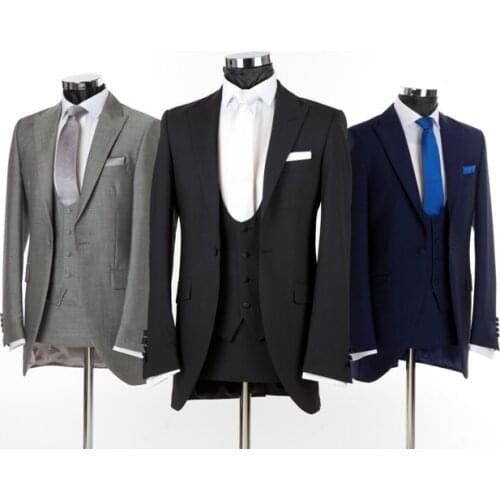Custom Made Groom Tuxedo One Button Groomsmen Peak Lapel Wedding/Dinner Suits Best Man Bridegroom (Jacket+Pants+Tie+Vest) B210