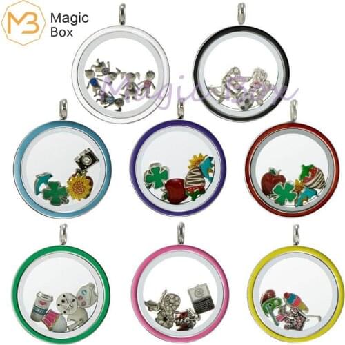 Stainless steel different color girls glass pendant L316 waterproof floating small box pendant with chain and small pearl