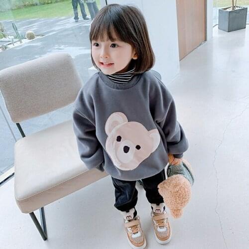 Girls' Hoodies Sweatshirts Kids Underwear 2021 Bear Plus Velvet Thicken Warm Winter Autumn Cotton Tops Fleece Childrens Clothin