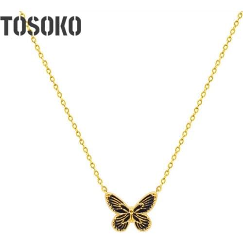 TOSOKO Stainless Steel Jewelry Butterfly Pendant Exquisite Wings Collarbone Neck Chain Lovely Necklace For Women BSP720