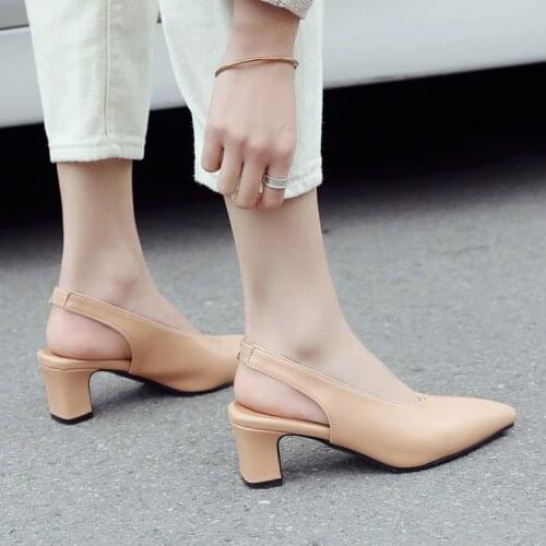 Spring and autumn womens thick with pointed high heels buckle simple professional work shoes fashion womens shoes