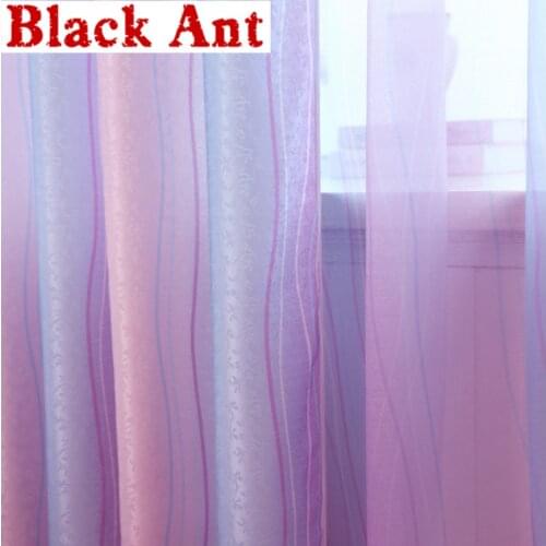 Colorful Striped Purple Curtain Kids Room Sheer Fabric Living Room Curtains Window Jacquard Voile Curtain Tulle Custom T&149 #20