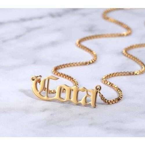 Zciti Old English Nameplate Necklace Box chain Gold Color Choker Stainless Steel Personalized Name Necklaces & Pendants Gift