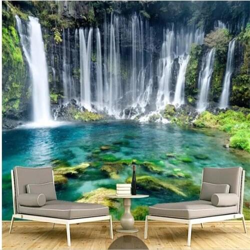 Green landscape simple beautiful waterfall background wall modern living room wallpapers