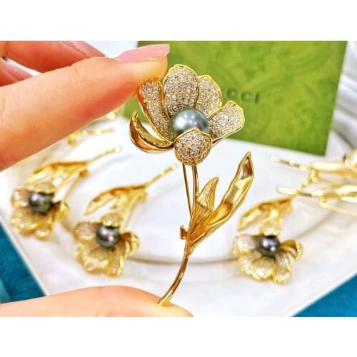 Pearl Brooch Fine Jewelry Gold Filled 8-9mm Nature Sea Water Tahiti Pearl Brooch For Women Fine Birthdays Presents