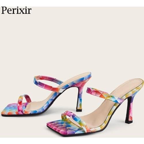 Perixir Design Womens Irregular Graphic Open Toe Sandals Rainbow Simple Handmade High Quality Shoes 2021 Summer Ladies Shoes