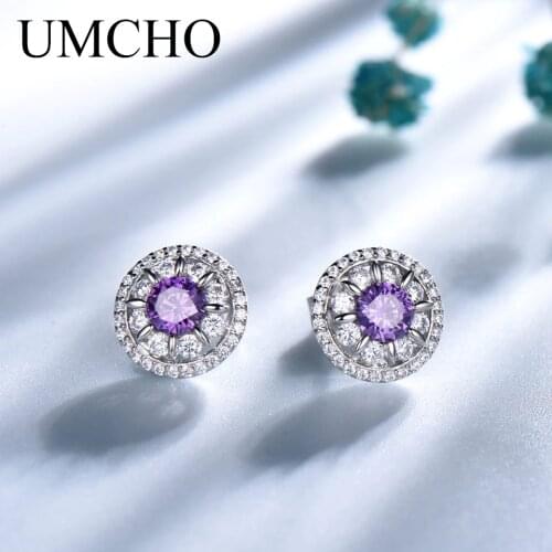 UMCHO 925 Sterling Silver Clip Earrings For Women Amethyst Gemstone Wedding Engagement Fine Jewelry Valentine Gift