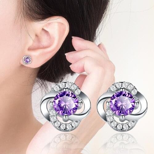 Simple Cubic Zirconia Stud Earrings for Women Fashion 925 sterling silver Jewelry Flower Earring Female brincos bijoux