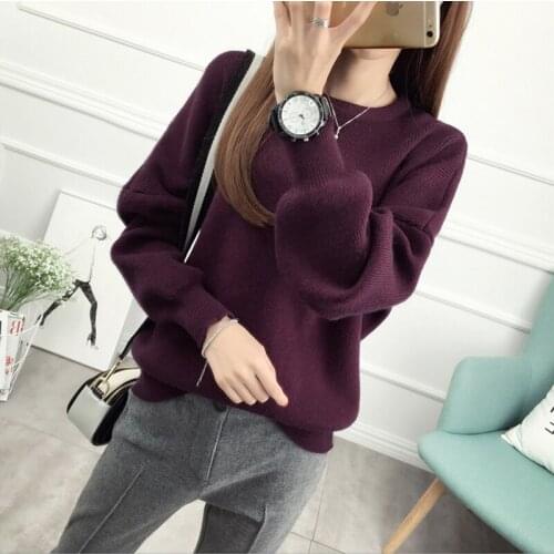Womens Sweater Short Round Neck Pullover Sweater Female 2019 Autumn Winter Loose Bottoming Shirt Solid Color knit Sweater B111