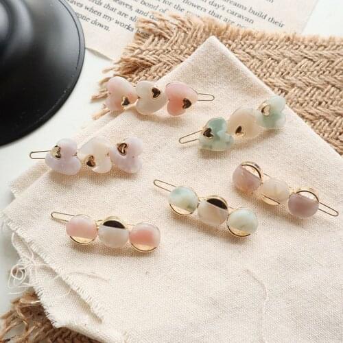 1pcs Cute Acetic Acid Love Heart Round Hairpins Metal Macaron Color Hair Clips Women Hair Accessories